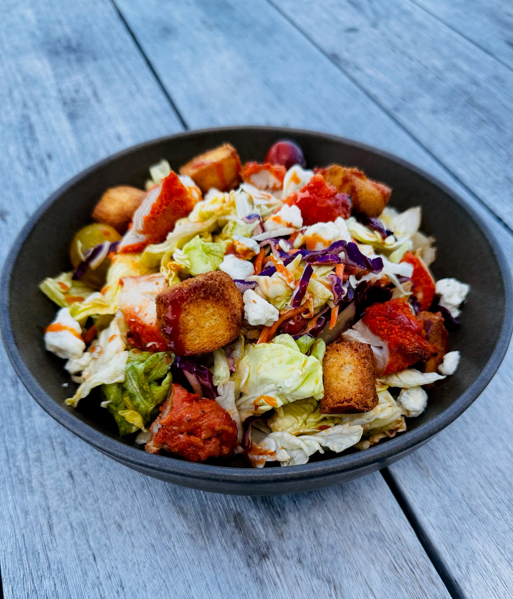 Nashville Hot Chicken Salad with Brioche Croutons